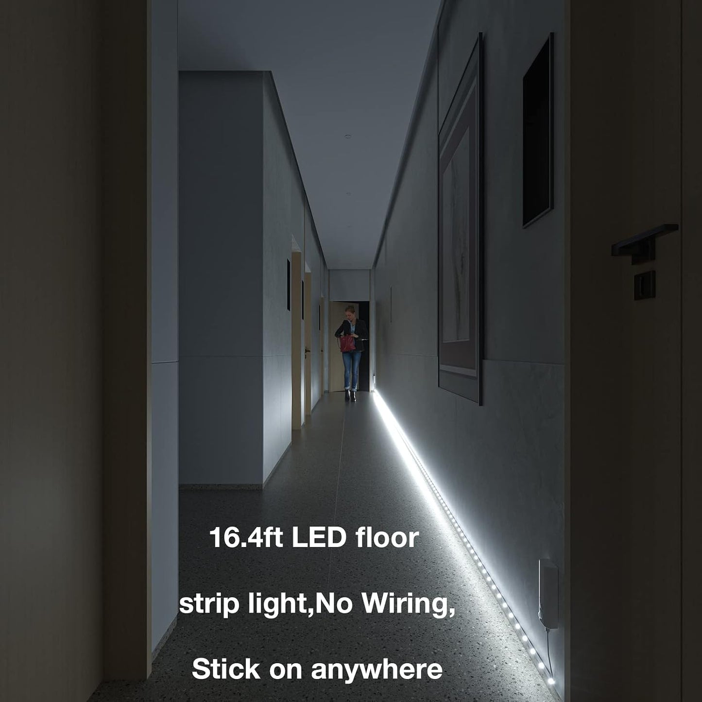 WOBANE 16.4ft Dual Motion Sensor Stair Lights Strip, Rechargeable LED Strip | 150 LEDs Cuttable Tape Lighting for