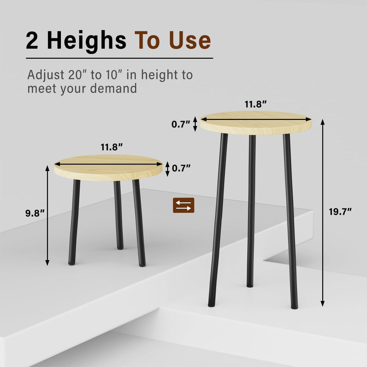Plant Stand Indoor Outdoor: 2 Pack Indoor Plant Stand 20'' Convertible Multi-purpose Holder - Mid Century Modern Decor