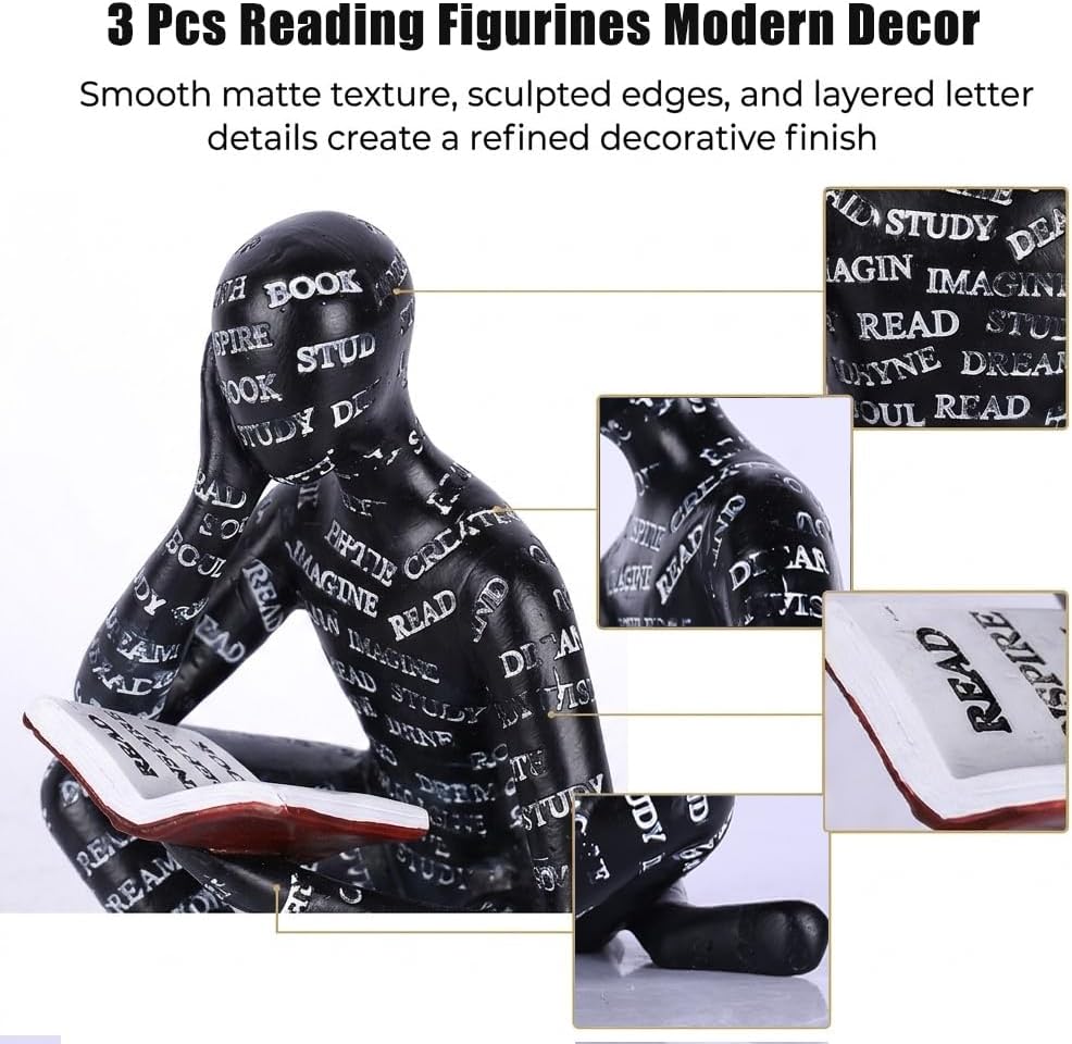 Reading Figurines Modern Bookshelf Decor / Black / Set of 3