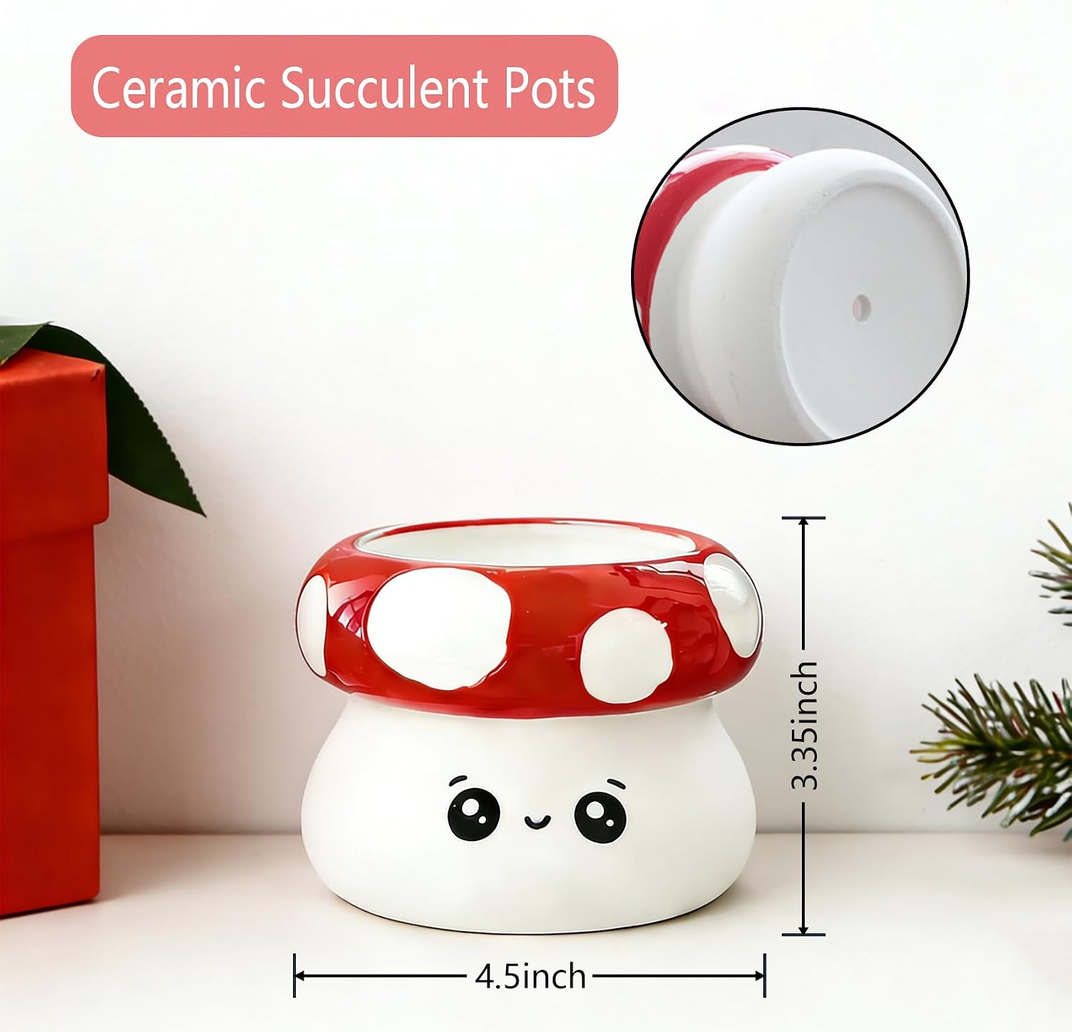 Ceramic Mushroom Planter Pot / Red
