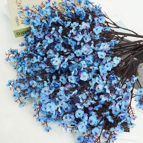 Uieke 6 Pcs Artificial Baby Breath Flowers Fake Gypsophila Bouquets Faux Silk Flower Real Touch Flowers for Wedding Farmhouse Decor DIY Home Party Office Kitchen Hotel Bathroom Garden Blue