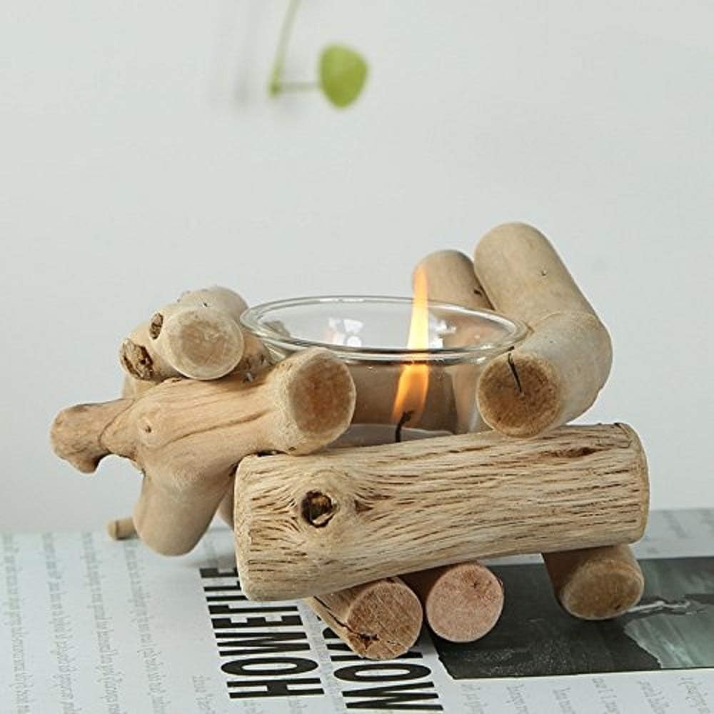 Handmade Wooden Tea Light Candle Holder / Set of 2