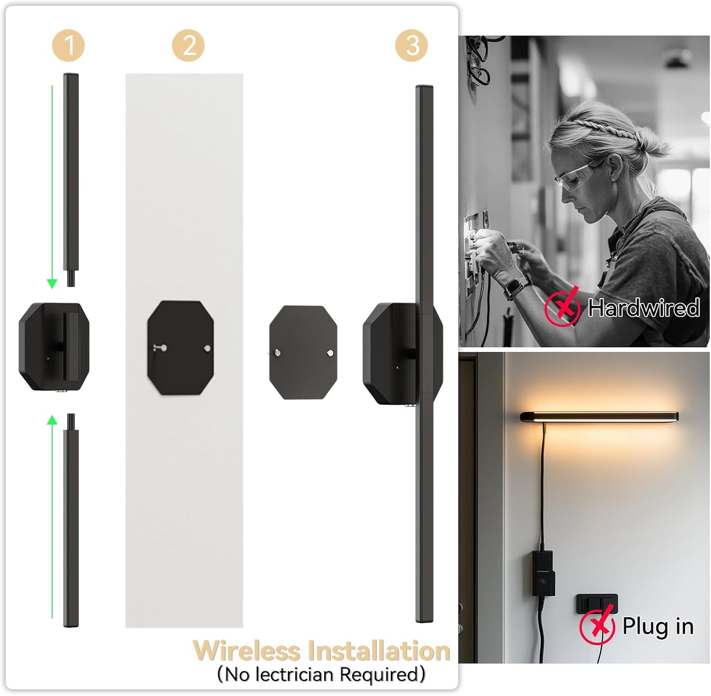 Wall Sconces Set of Two Battery Operated Wall Sconce,Wireless Wall Light USB Rechargeable Wall Light with Remote