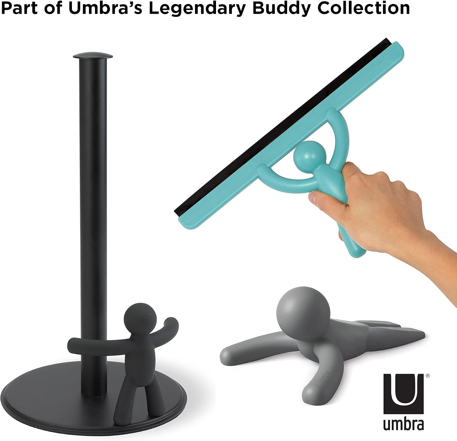 Umbra Buddy Countertop Paper Towel Holder, Black | Fits standard paper towel rolls, kitchen counter, bathroom, office