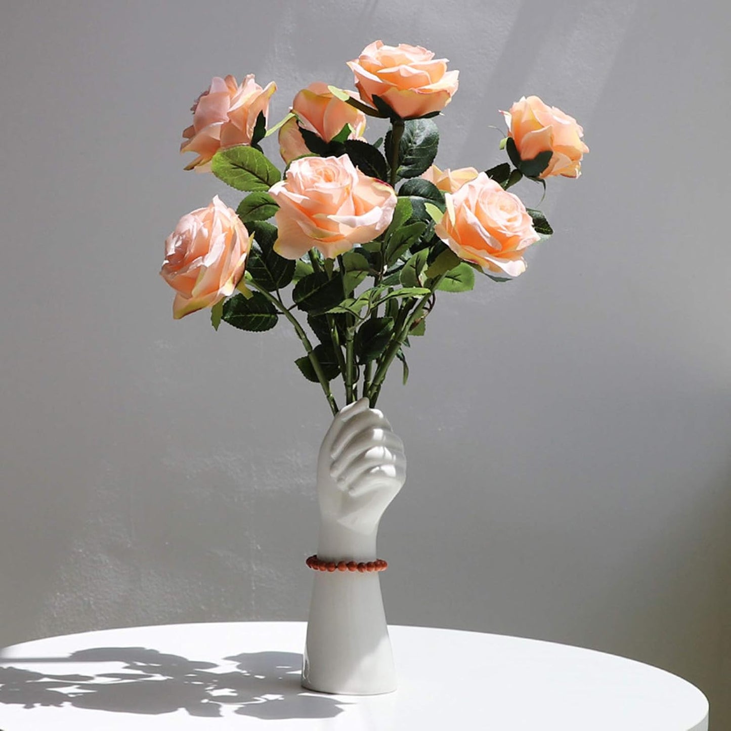 Modern Art Ceramic Flower Vase Hand Holding Plants Flower Container / White / 9 Inch