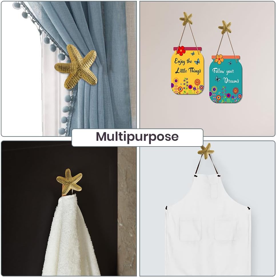 The Metal Magician Metal Nautical Starfish Curtain Holdback & Curtain Holder for Home, Bedroom & Office (Starfish Gold