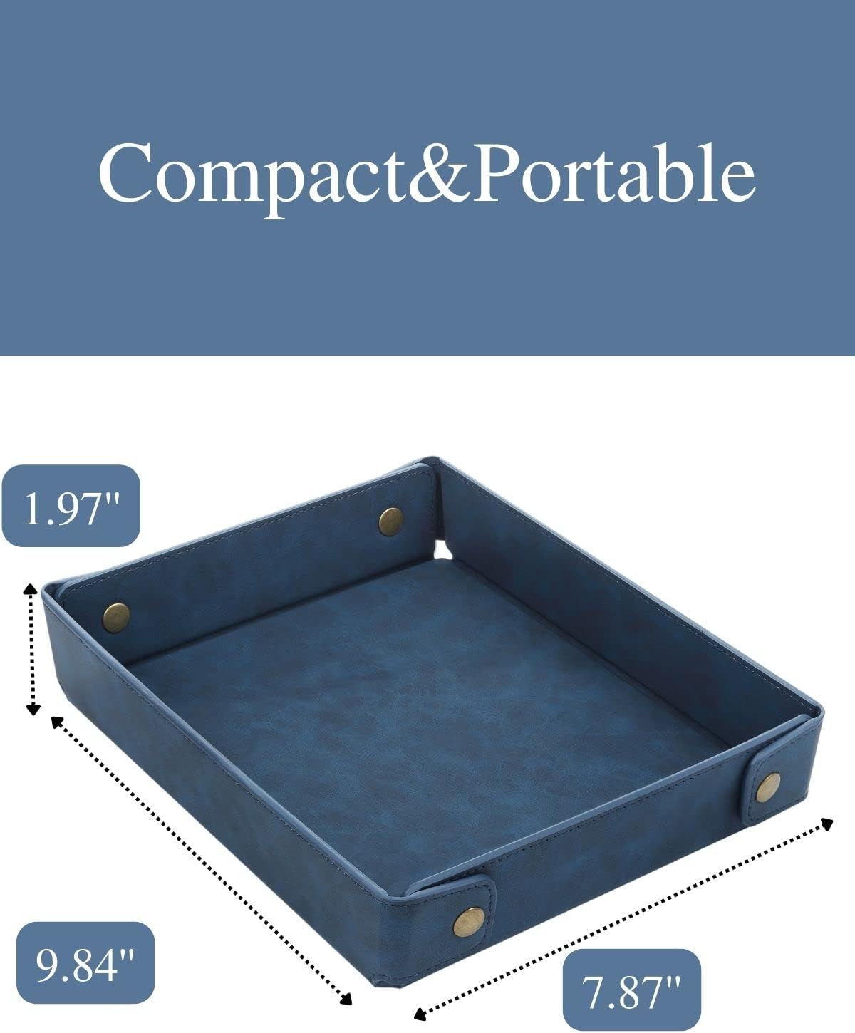 Faux Leather Valet Tray Organizer for Men / Blue / Rectangle