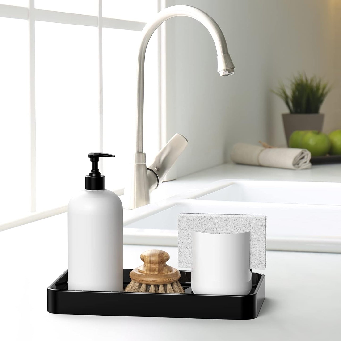 10" Ceramic Soap Dispenser Tray / Black / 9.9 x 5.7 x 1.1