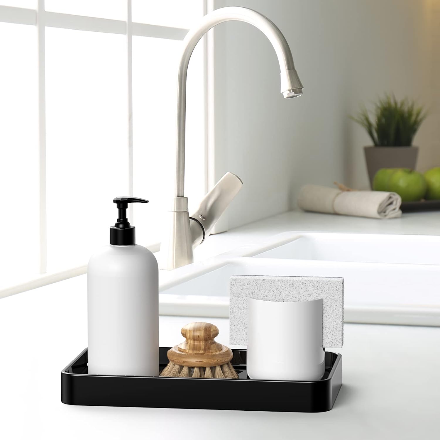 10" Ceramic Soap Dispenser Tray / Black / 9.9 x 5.7 x 1.1