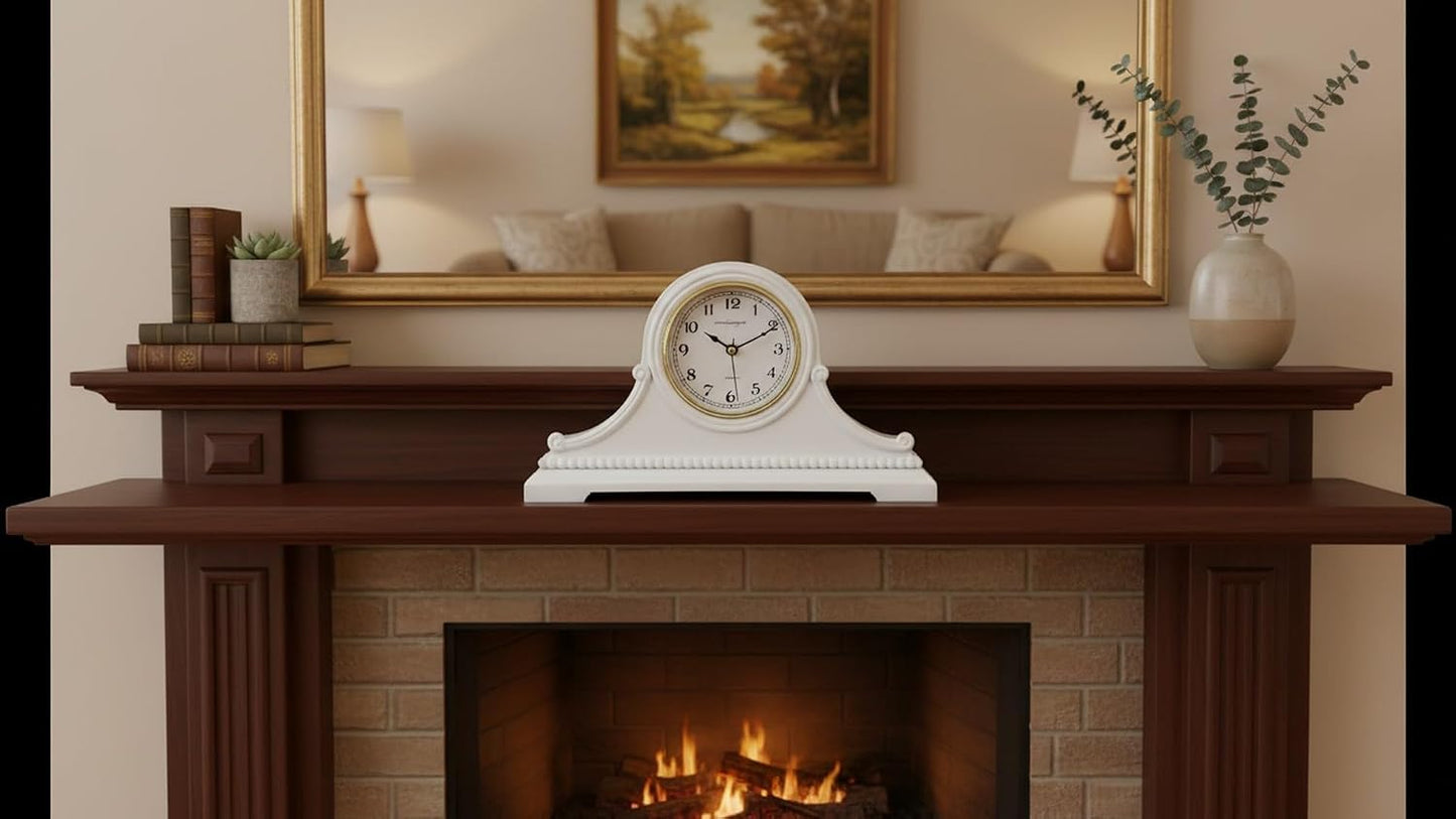 Mantel Clocks, Battery Operated, Silent Wood Table Clock with Westminster Chimes On The Hour, Solid Wooden Shelf