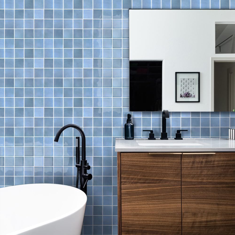 Textured Speckles Peel and Stick Backsplash Tiles- of -3D Adhesive / Gray/blue / 12 x 12 / Set of 10