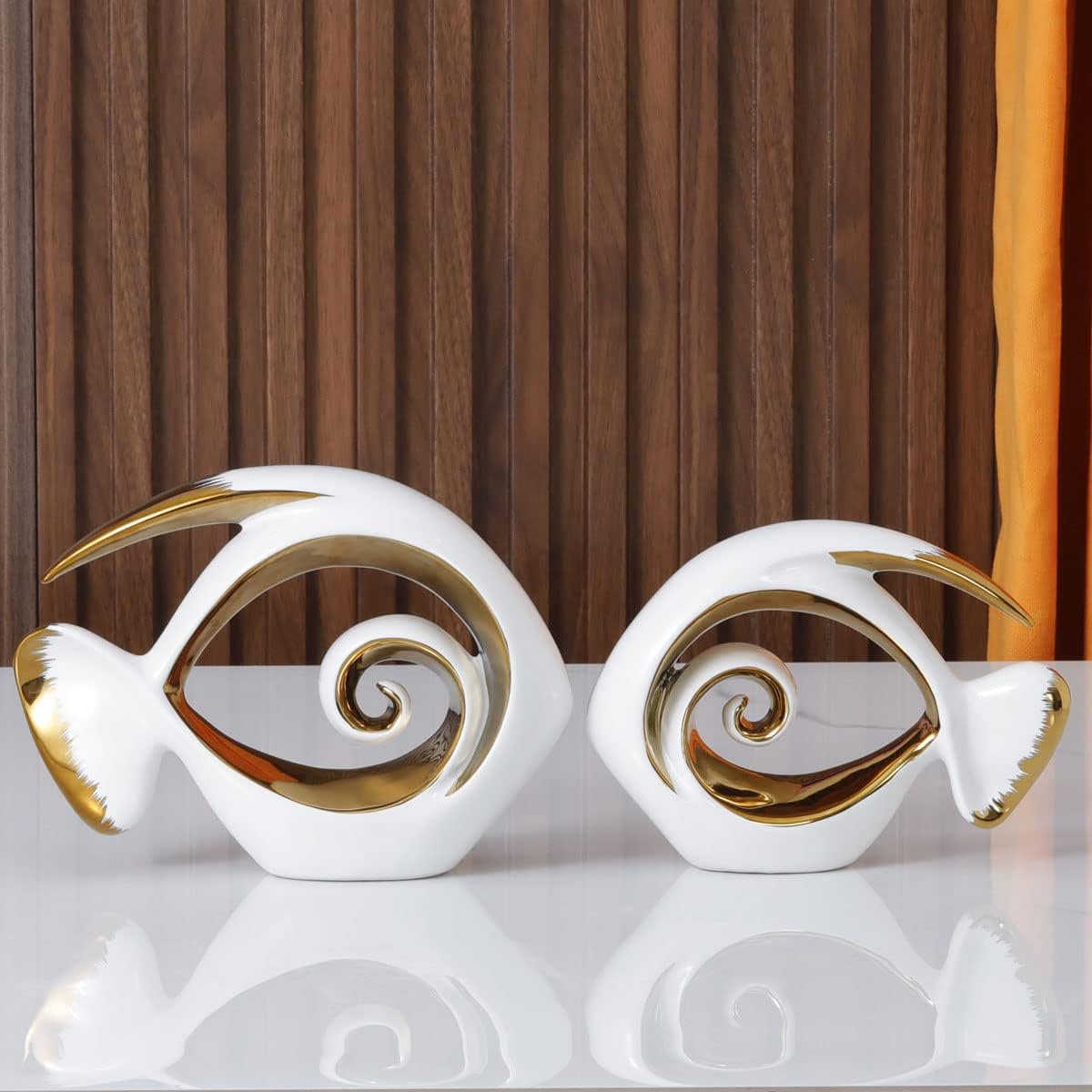 Gold Ceramic Fish Figurines / White / Small