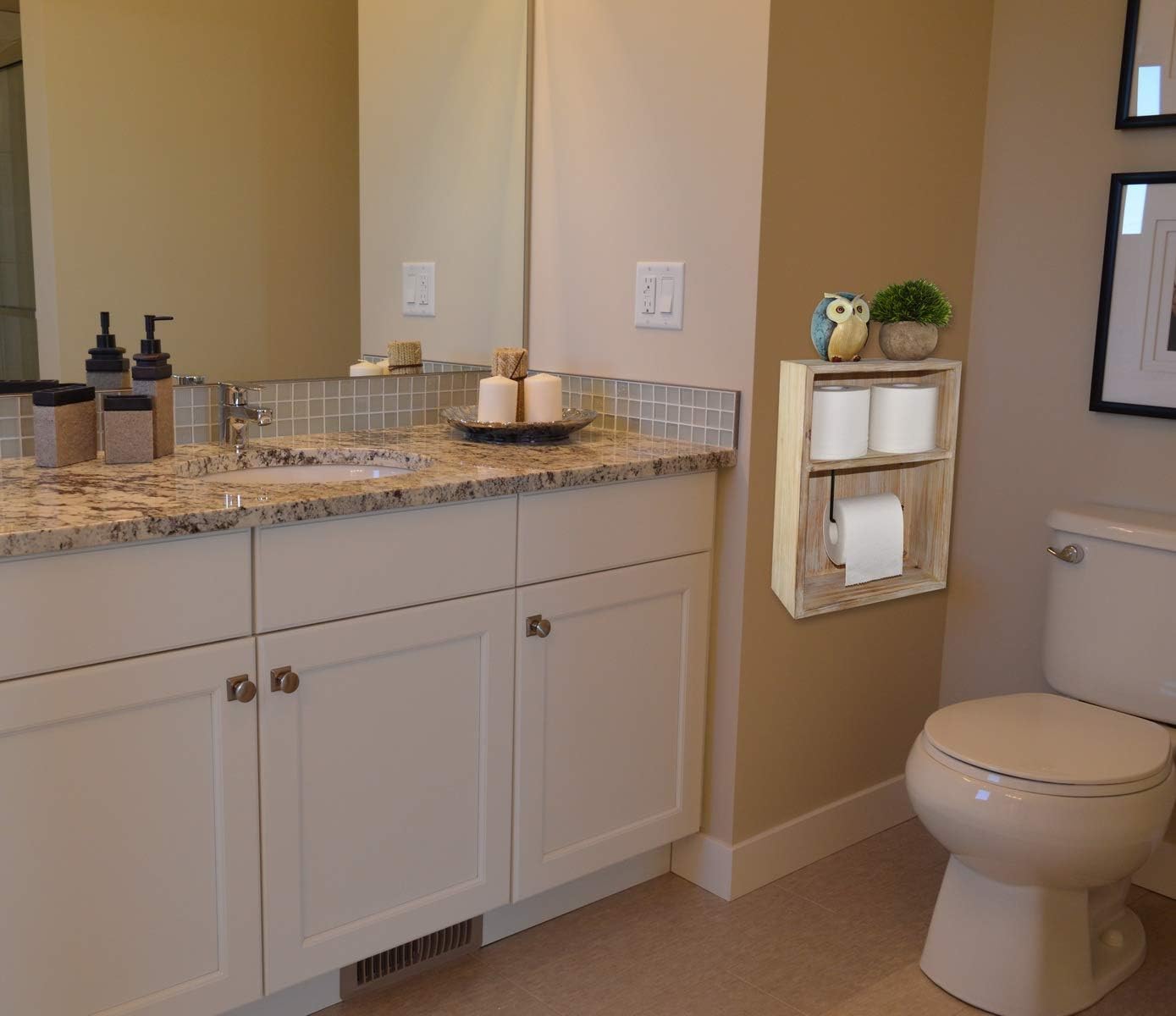 Wall Mount Toilet Paper Holder, Decorative Tissue Paper Roll Dispenser Floating Shelf, Recessed Cubby Box Bracket
