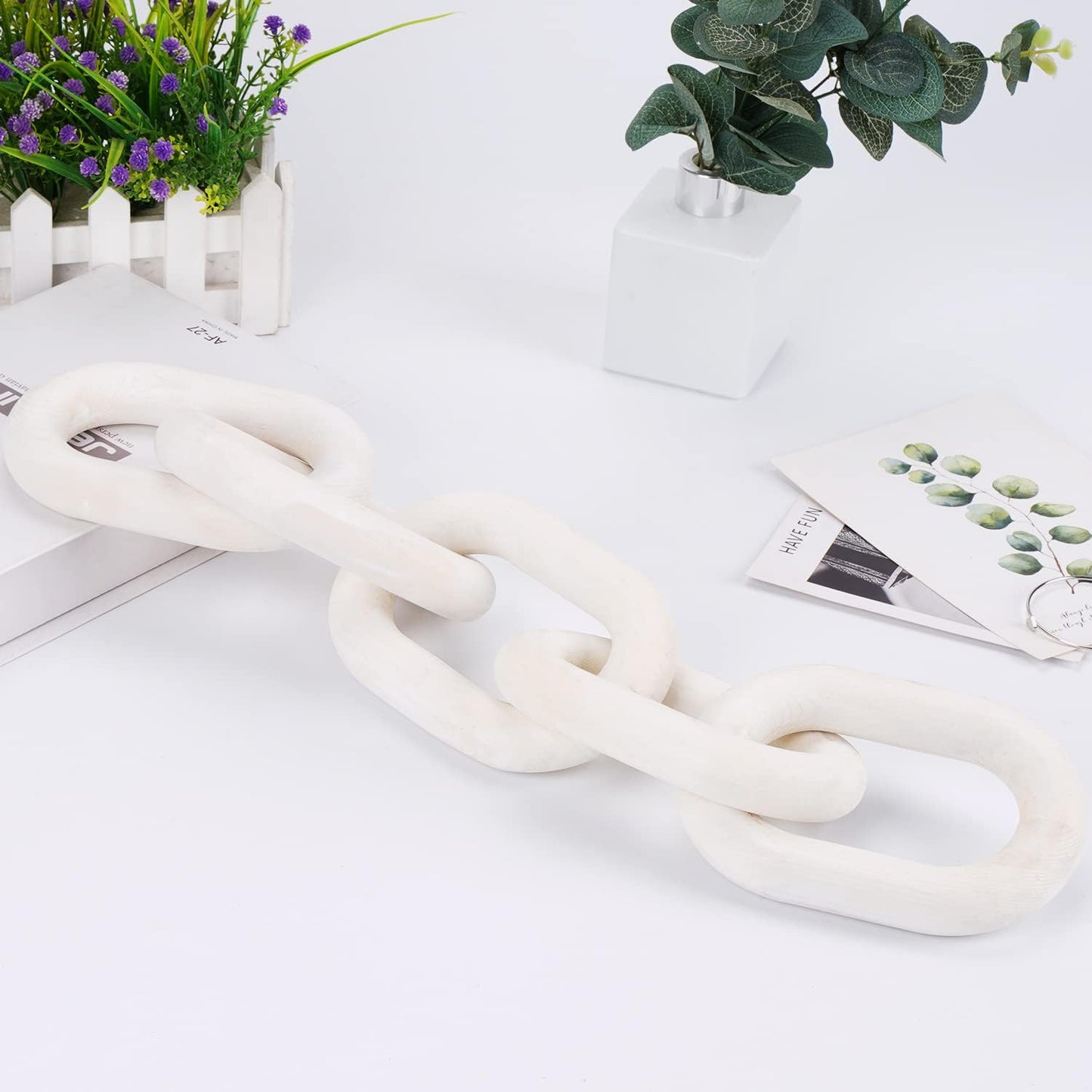 5 Link Chain Decor Hand-Carved Wooden Aesthetic Crafts / White