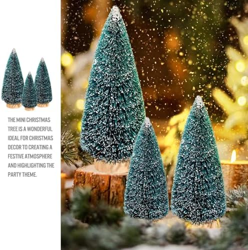 9Pcs Mini Christmas Trees Christmas Decor Artificial Christmas Decorations with 4 Sizes, Christmas Tree Bottle Brush Trees Christmas Table Decorations (Dark Green Golden Beige)