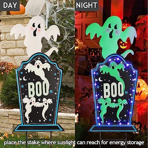 Joliyoou Halloween Yard Stake, 26.4" Solar Lighted Metal Tombstone