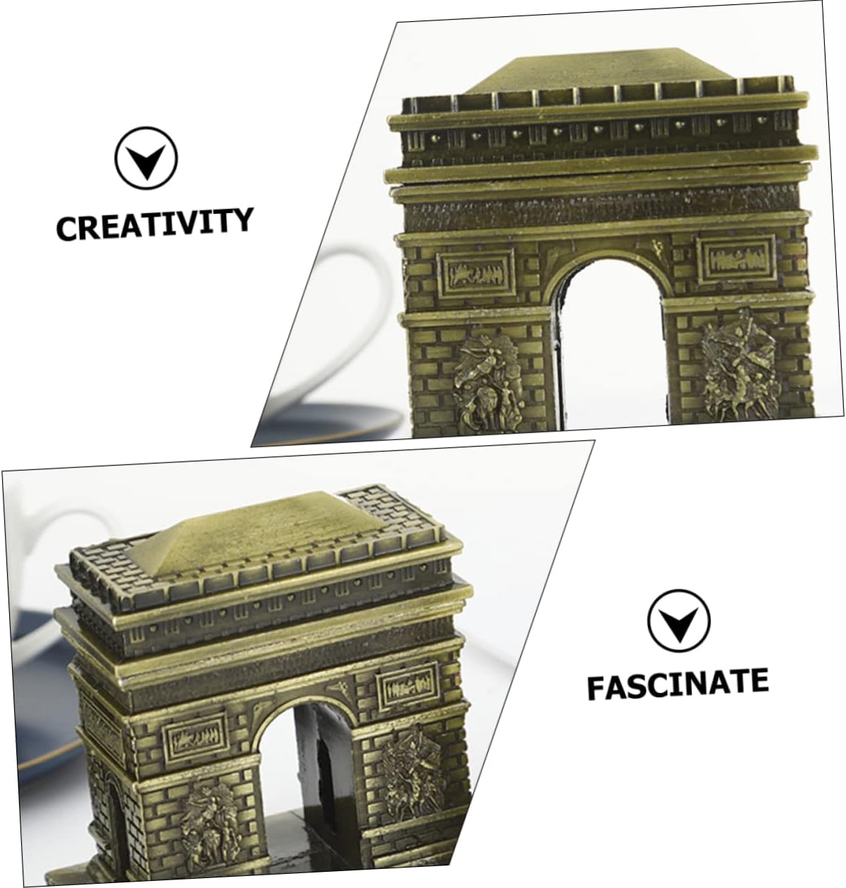 Vintage Triumphal Arch Model Metal Building Desktop Ornament Unique / 6 x 4 x 6 / Cm / Golden