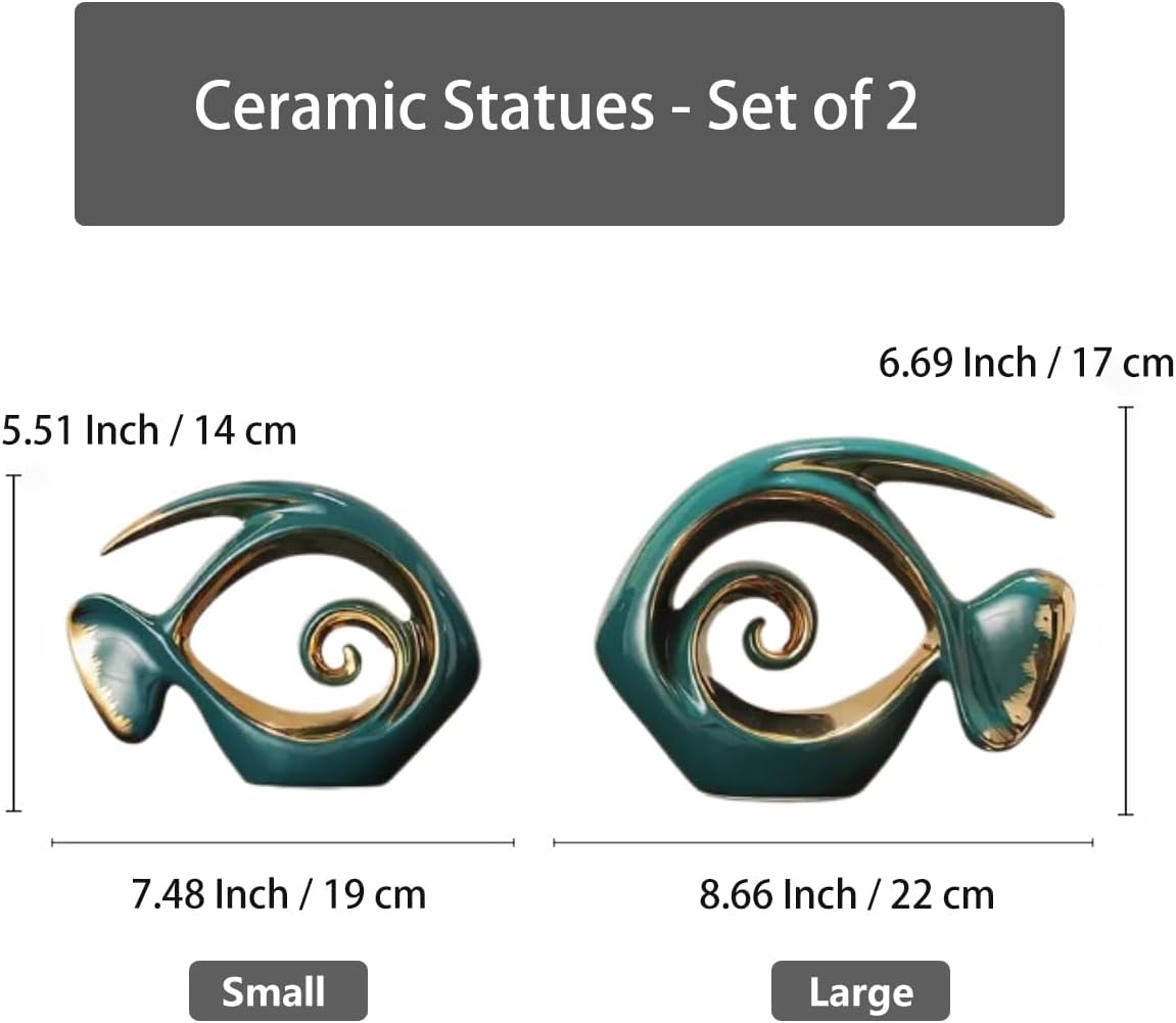 Ceramic Statues Angelfish Home Decor Modern Style Figurine Green and Gold / Green and Glod