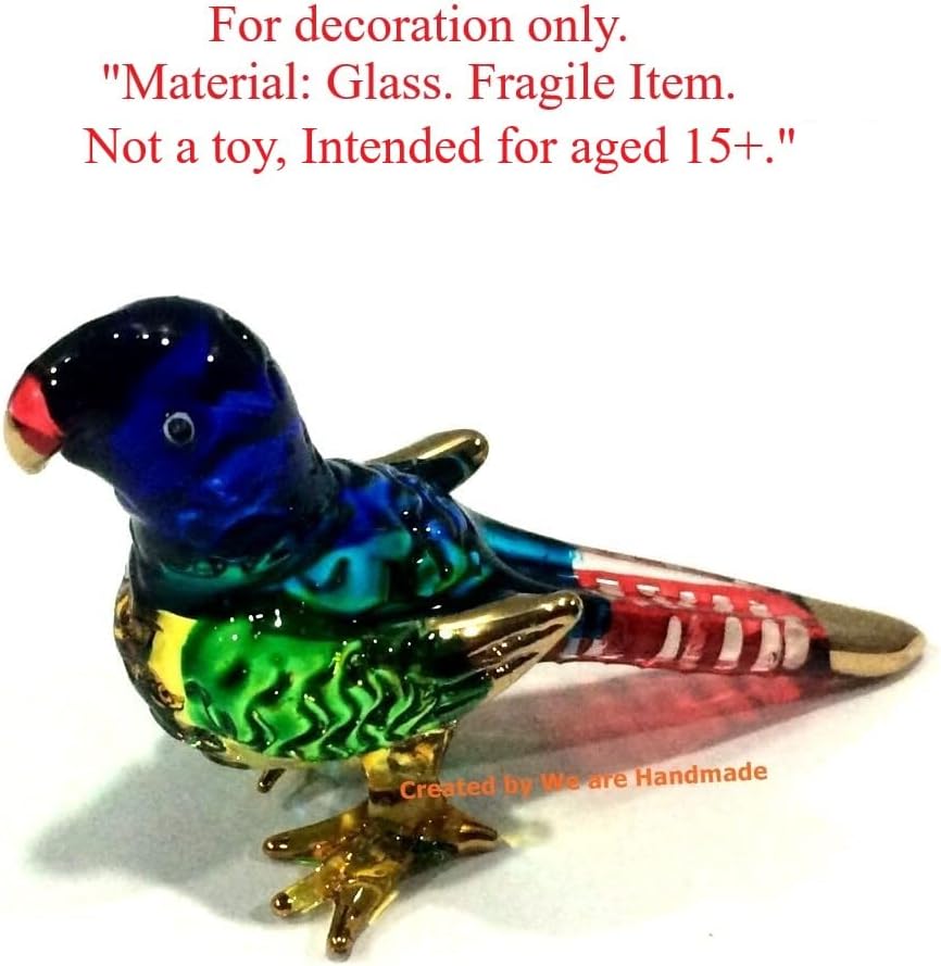 Handmade Mini Blown Glass 2" Parrot Bird Fantasy Figurine Art / Blue