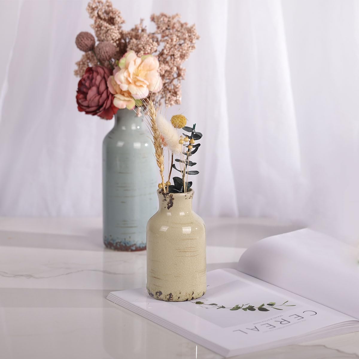 Multicolor Ceramic Vase / Blue Grey Beige / Set of 3