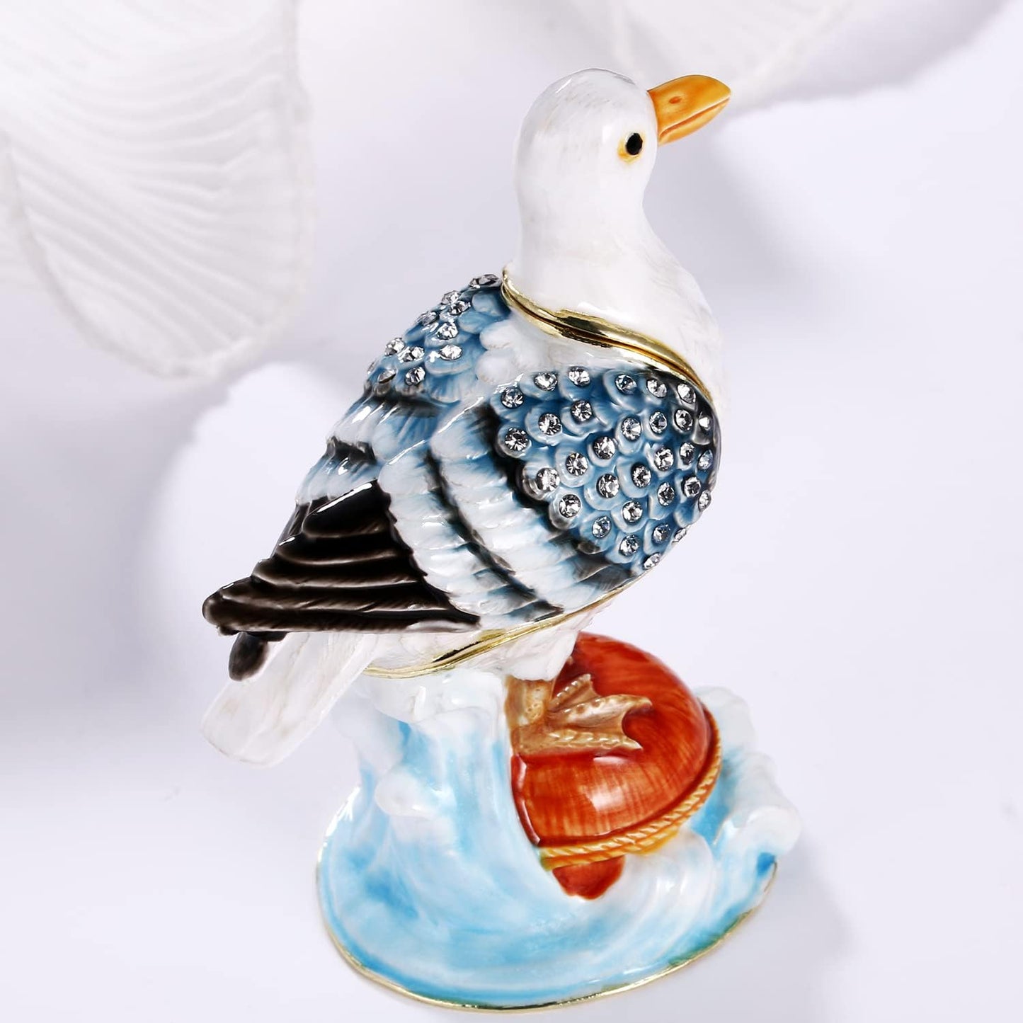 Unique Figurine / Hinged Jewelry Organizer for Ring Earrings / White Seagull