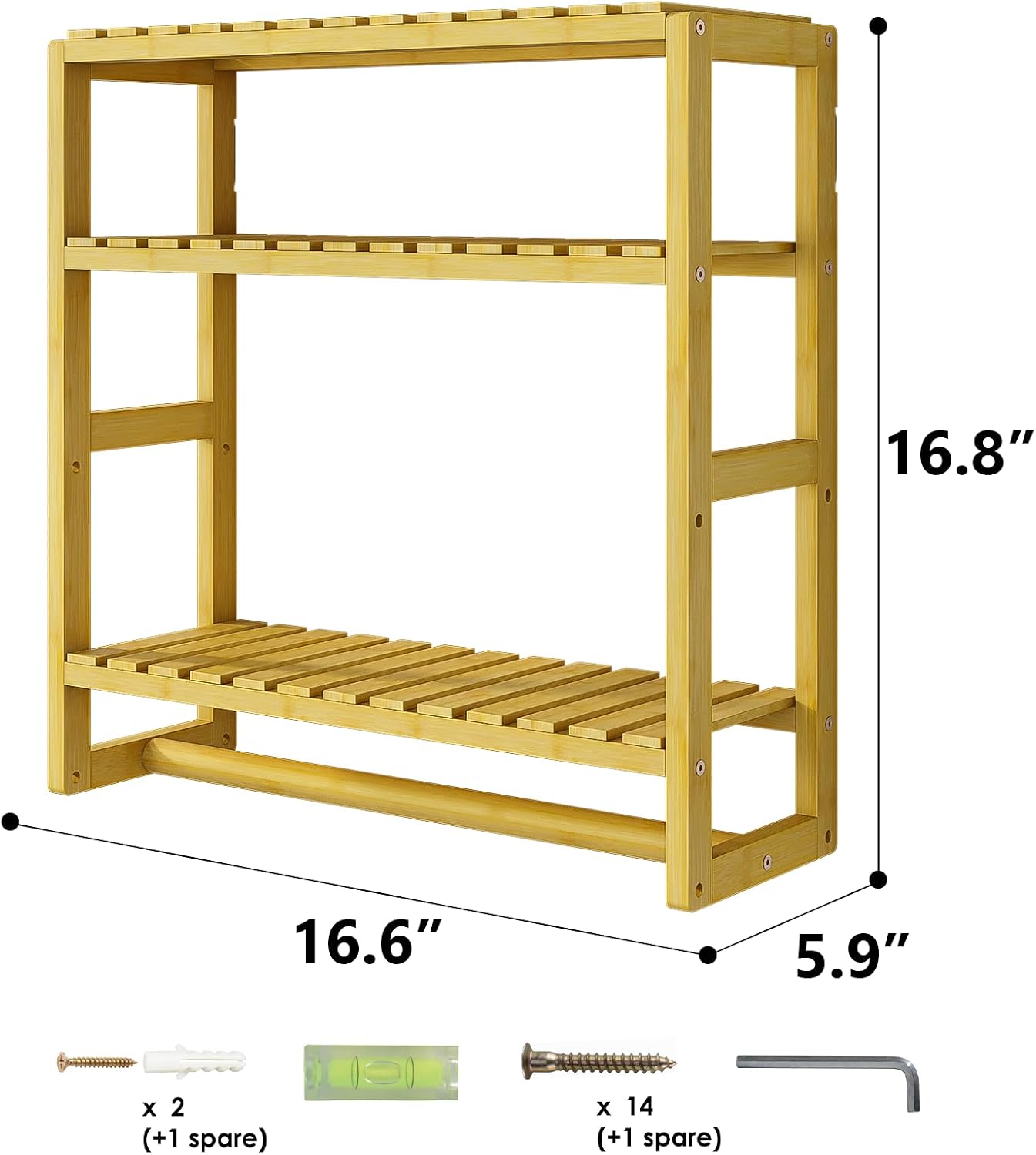 Galood Over The Toilet Storage Bathroom Shelves Wall Mounted 3 Tier Yellow | Space Saver Corner Shelf Organizer Bamboo