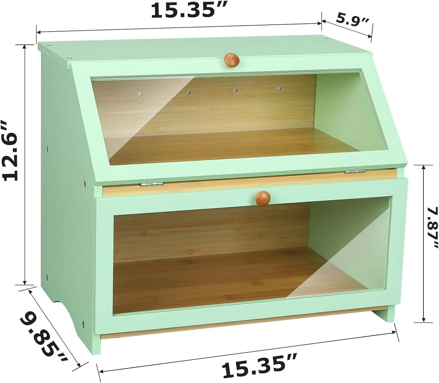 HOMEKOKO Double Layer Bread Boxes for Kitchen Countertop, Mint Green | Keeps Bread Fresh 3-4 Days, Large Capacity Fits