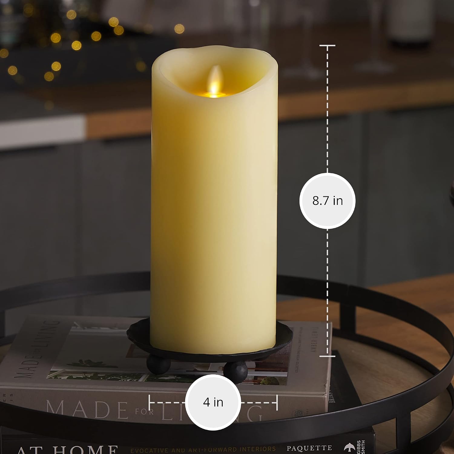 Luminara Scalloped Edge Flameless LED Candle - Ivory 4" x 9" - Real Wax Pillar Battery Operated Moving Flame w/Timer