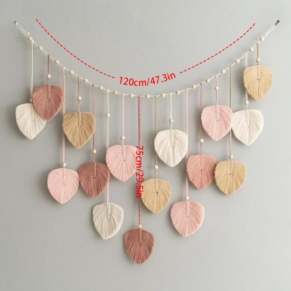 Macrame Leaves Wall Hanging Large Chic Feather Boho Macrame Wall / Pink - 47.3*29.5in / 47.3 x 29.5