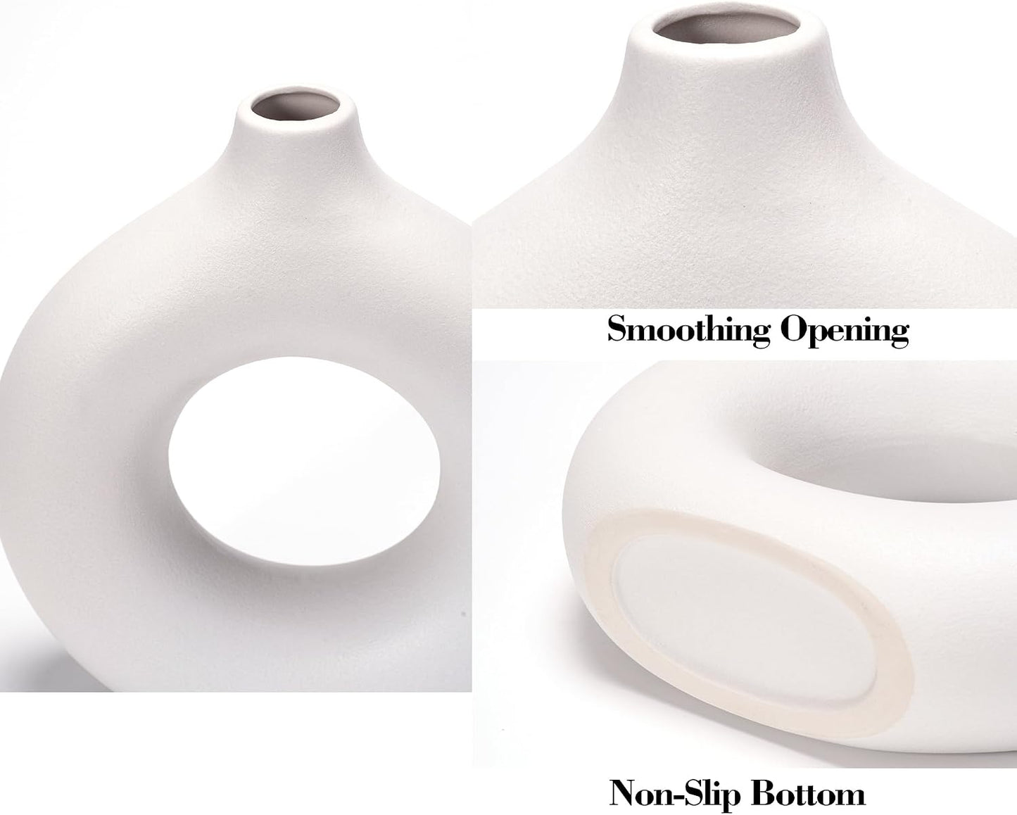 White Ceramic Vase Donut Home Decor Modern Farmhouse Round Matte Boho Style / Vt11 White / Set of 2