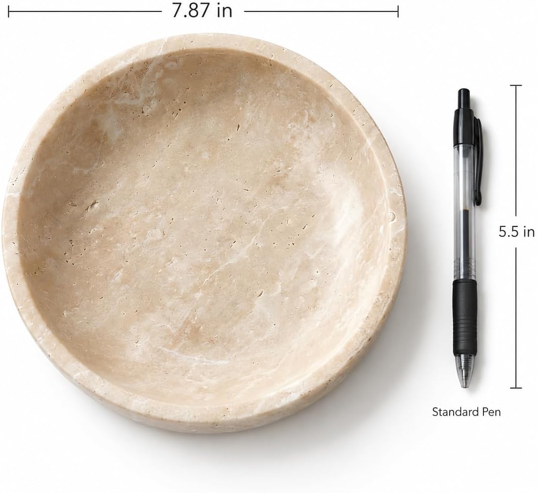 Large Travertine Decorative Bowl / Beige-7.87inch
