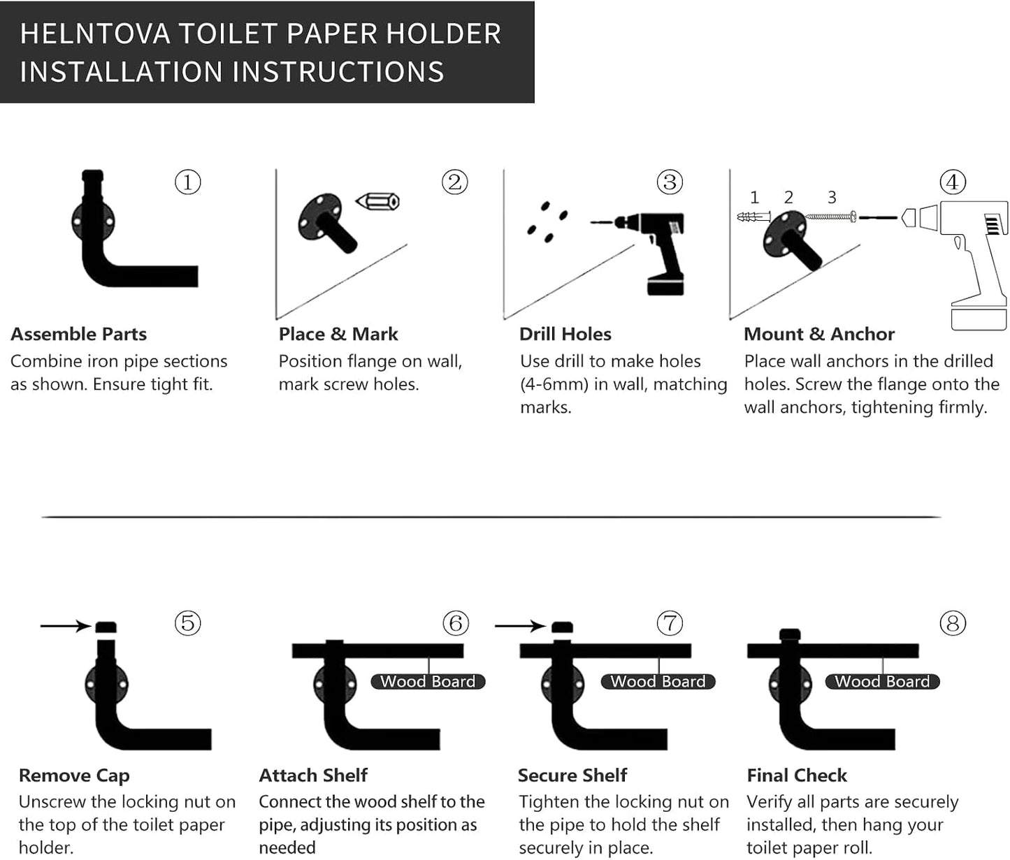 Industrial Pipe Wall Mounted Toilet Paper Holder with Shelf - Rustic Wood and Metal Bathroom Tissue Roll Holder