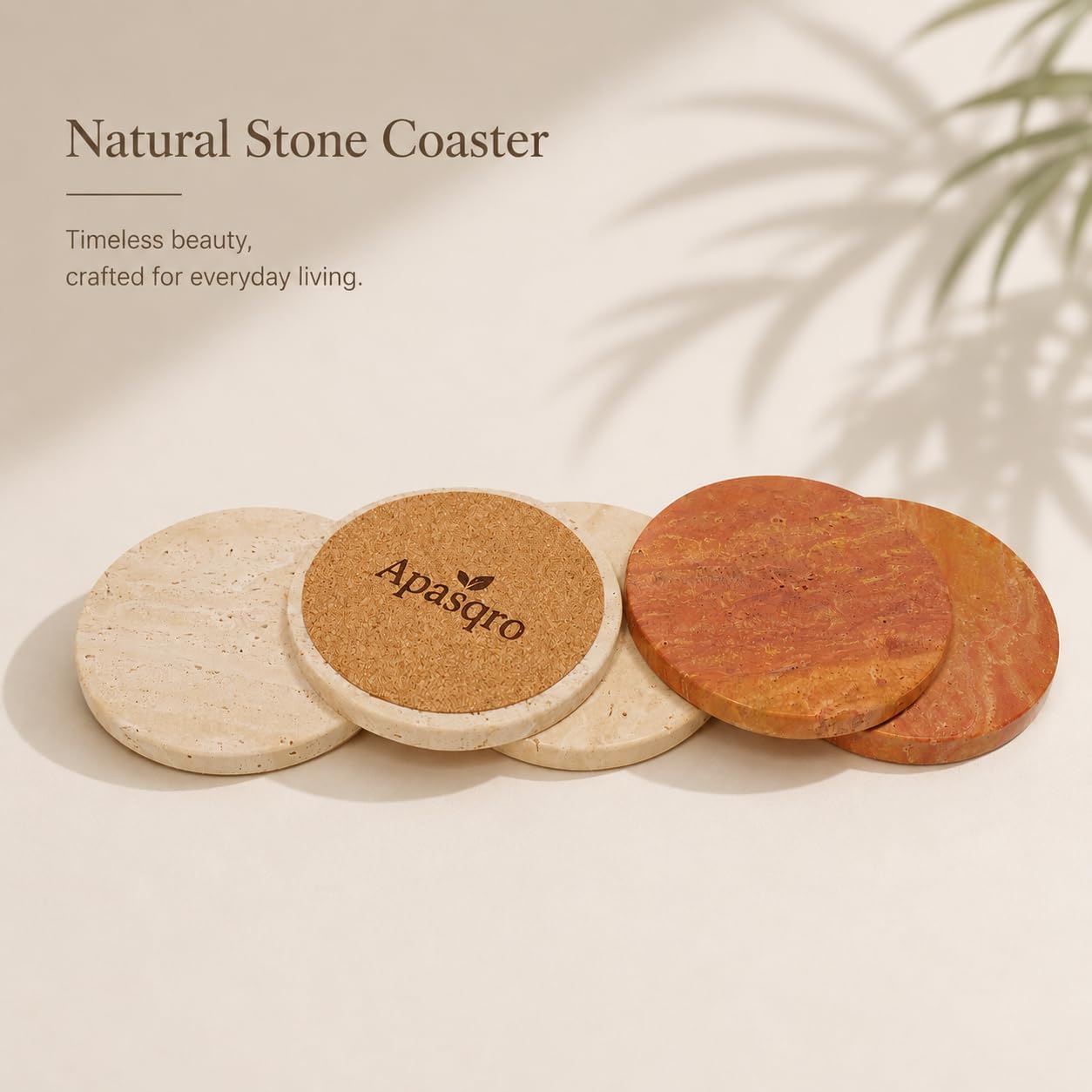Natural Travertine Coasters / Beige / Set of 4