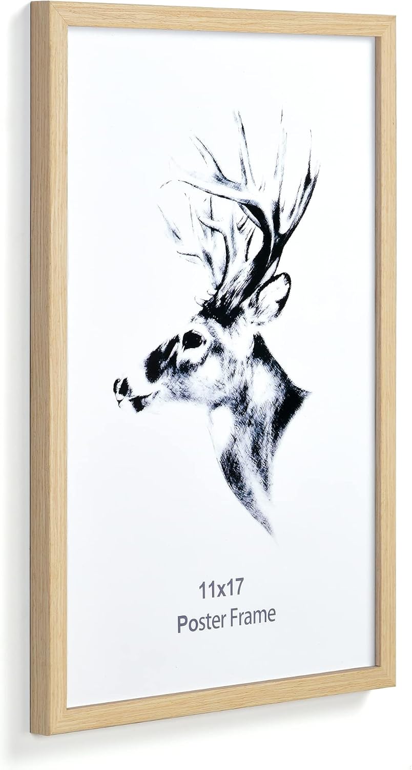 Yaetm 11x17 Wood Picture Frames Set of 4, Natural Solid Oak Wood Frame 11x17 for Poster and Wall Gallery, Wall Mount (4