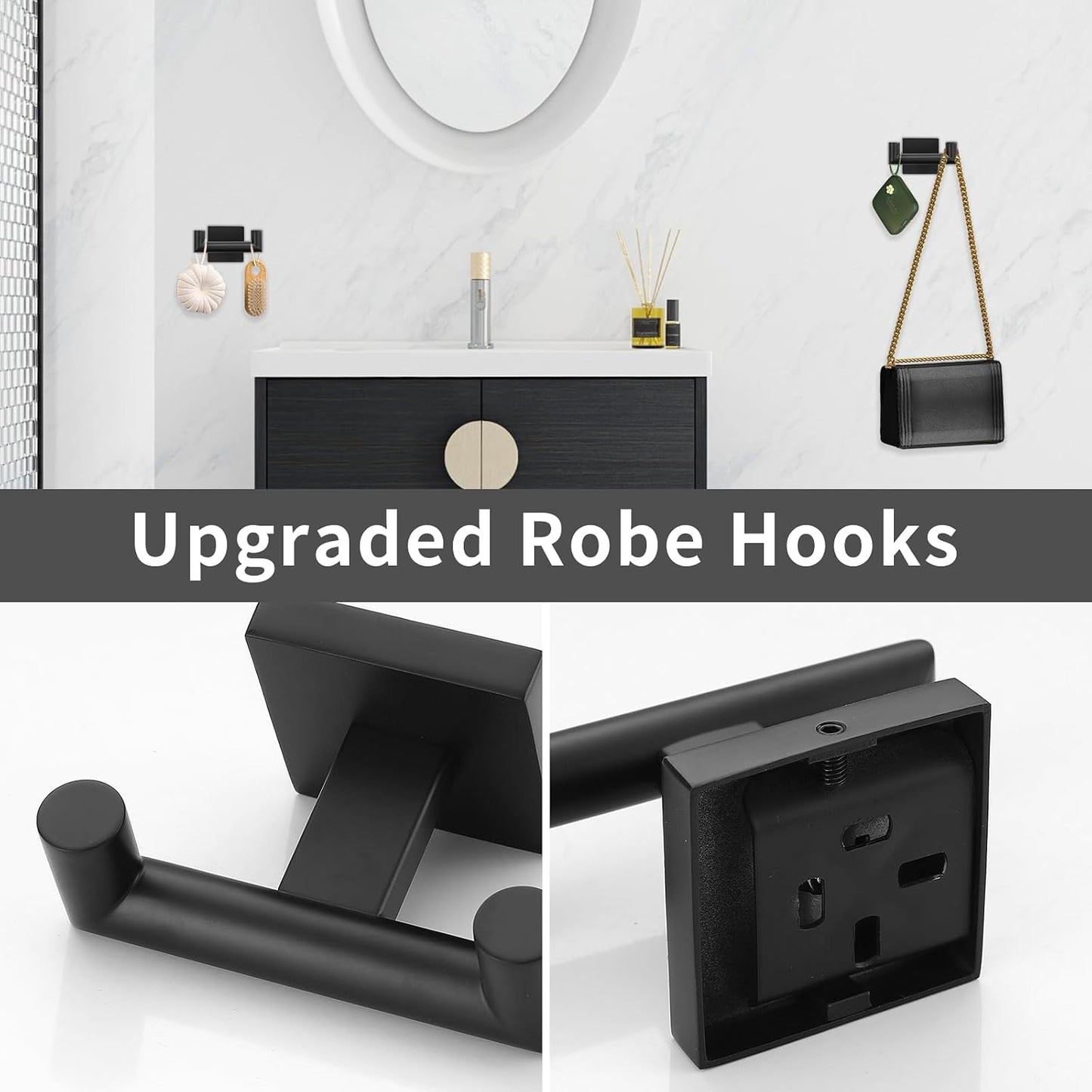 Matte Black Towel Bar Set, 5 Pieces Double Dase Toilet Paper Holder Bathroom Hardware Set, 23.6 Inch Stainless Steel