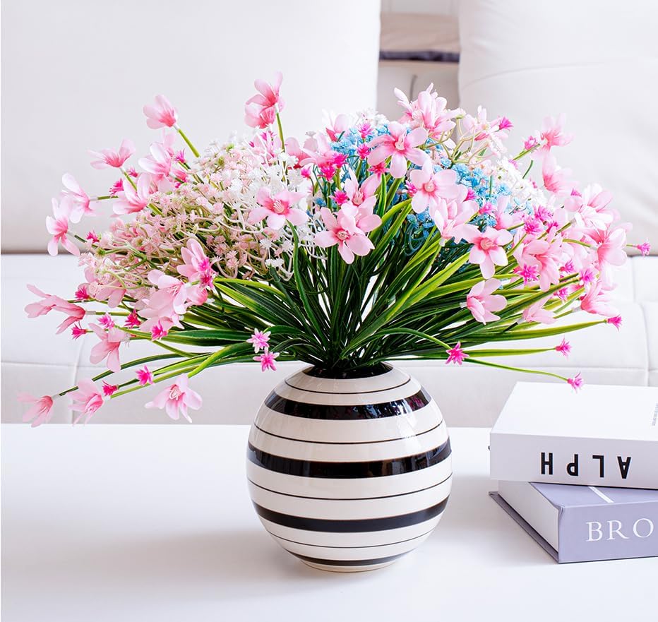 Spherical and White Striped Ceramic Vase / Black
