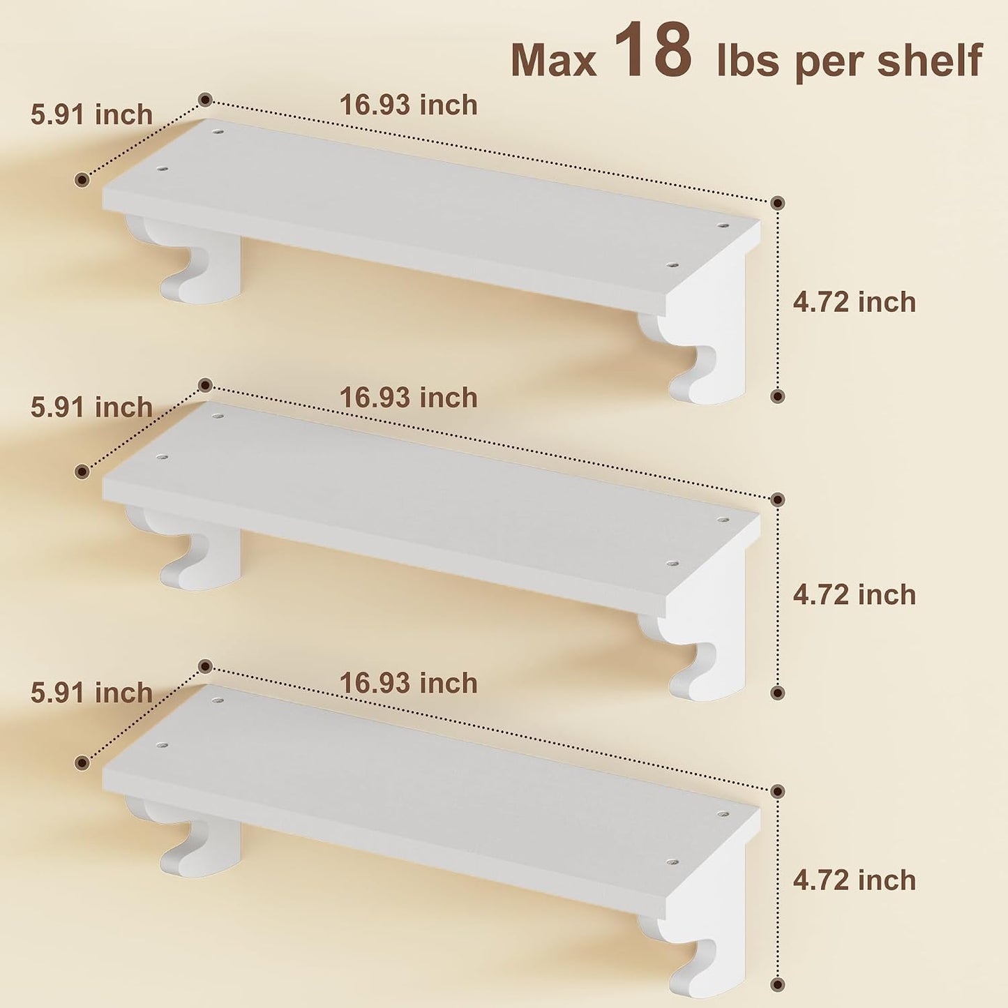 Wood Wall Shelves / White / 17 Inch / Set of 3
