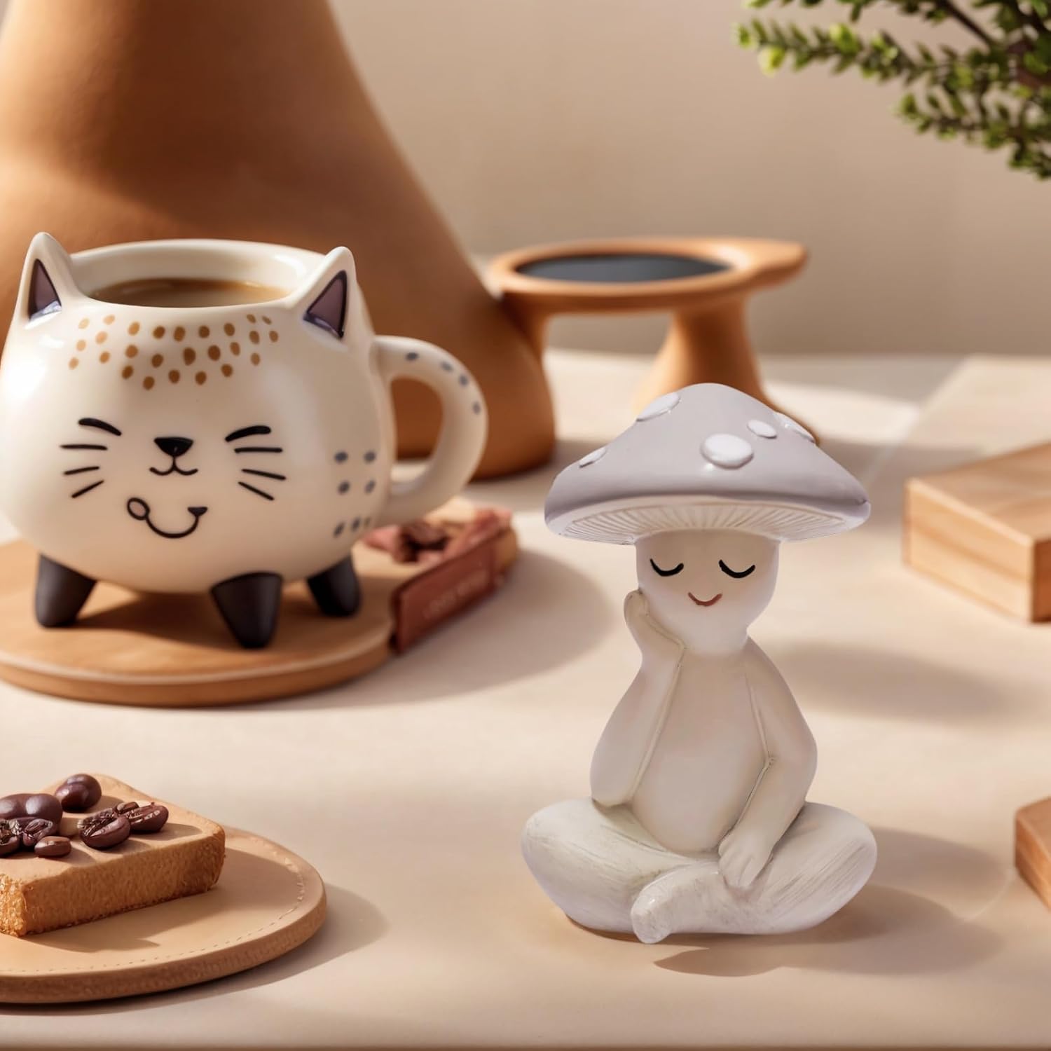 Mushroom Statue / Resin Mushroom Figurine / White