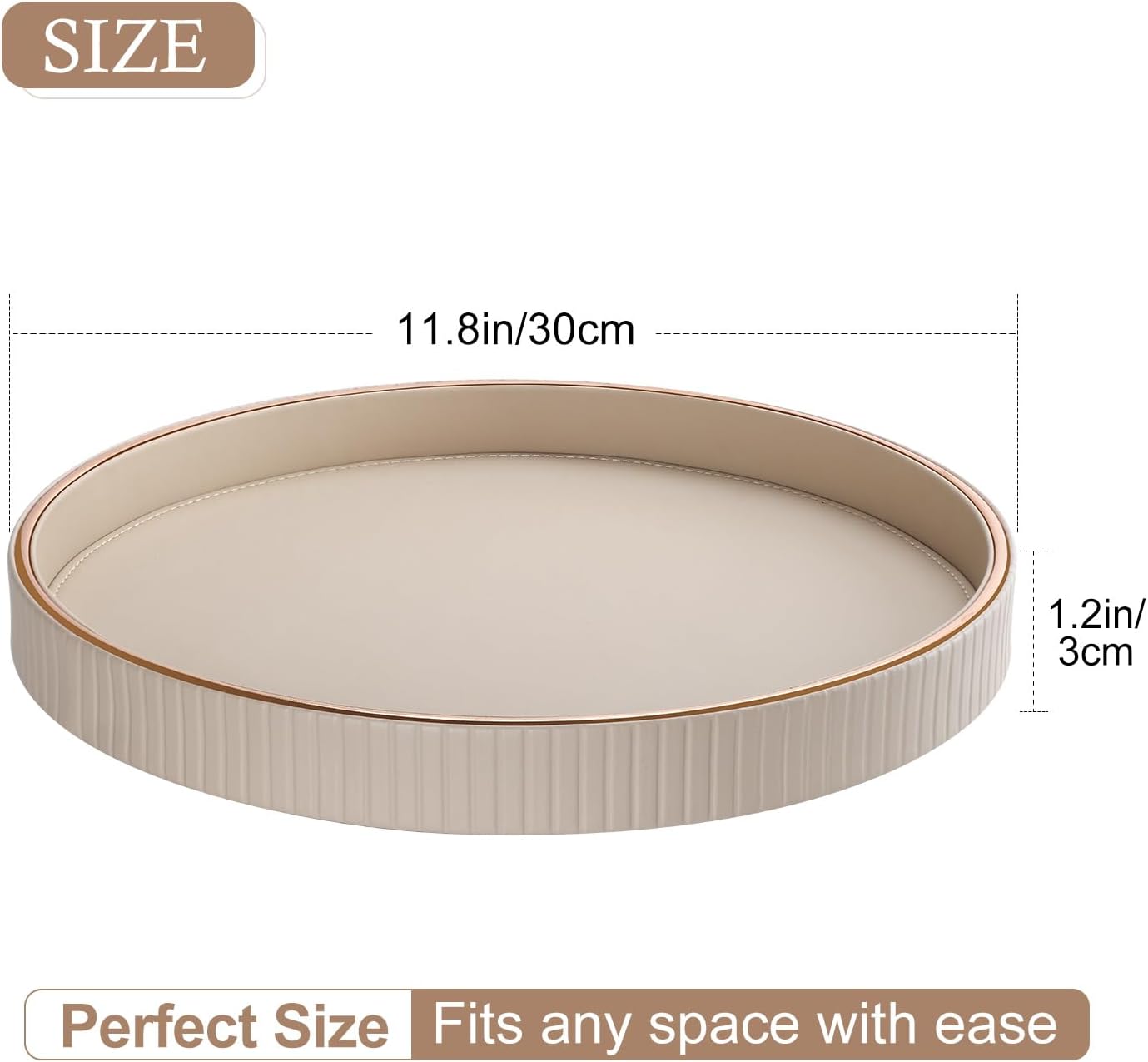 12" Round Decorative Tray / Beige