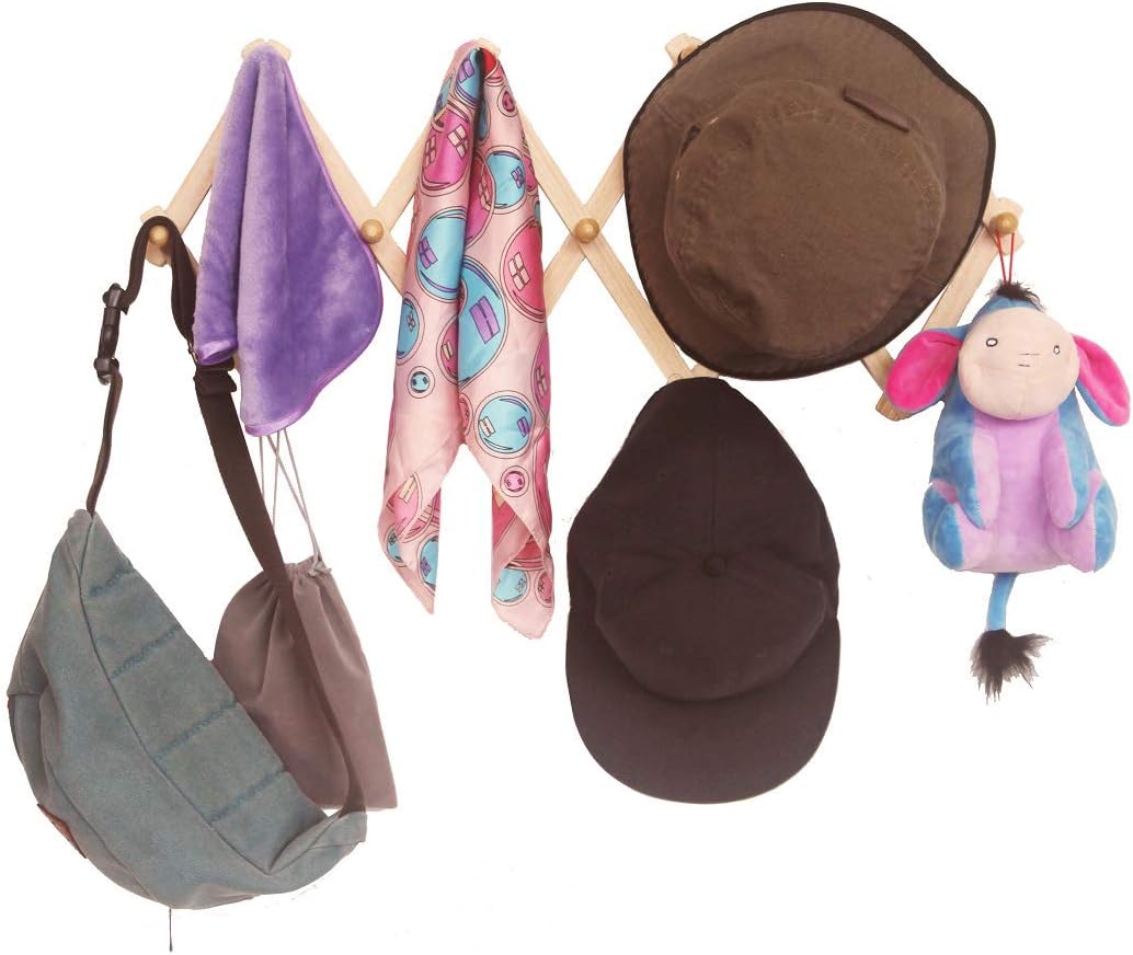 AMAPON Accordion Wall Hanger Expandable Coat Hat Rack 10 Peg Hook 2 Pack | Hang Hats Jackets Coffee Mug Purses