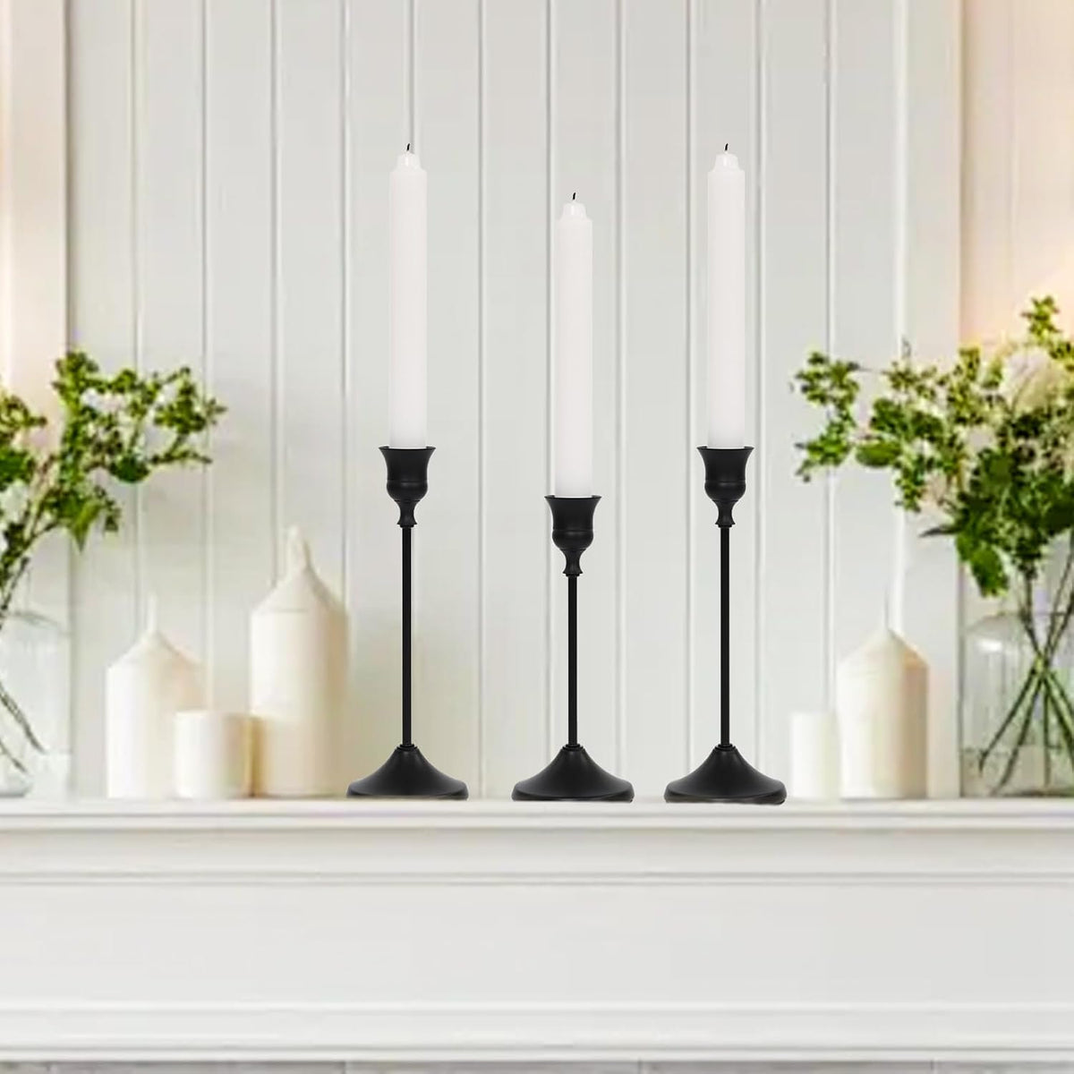 Matte Black Candlestick Holders 12 PCS,Metal Taper Candle Holder | for Pillar Candles, Reutilizable, Vintage Dining