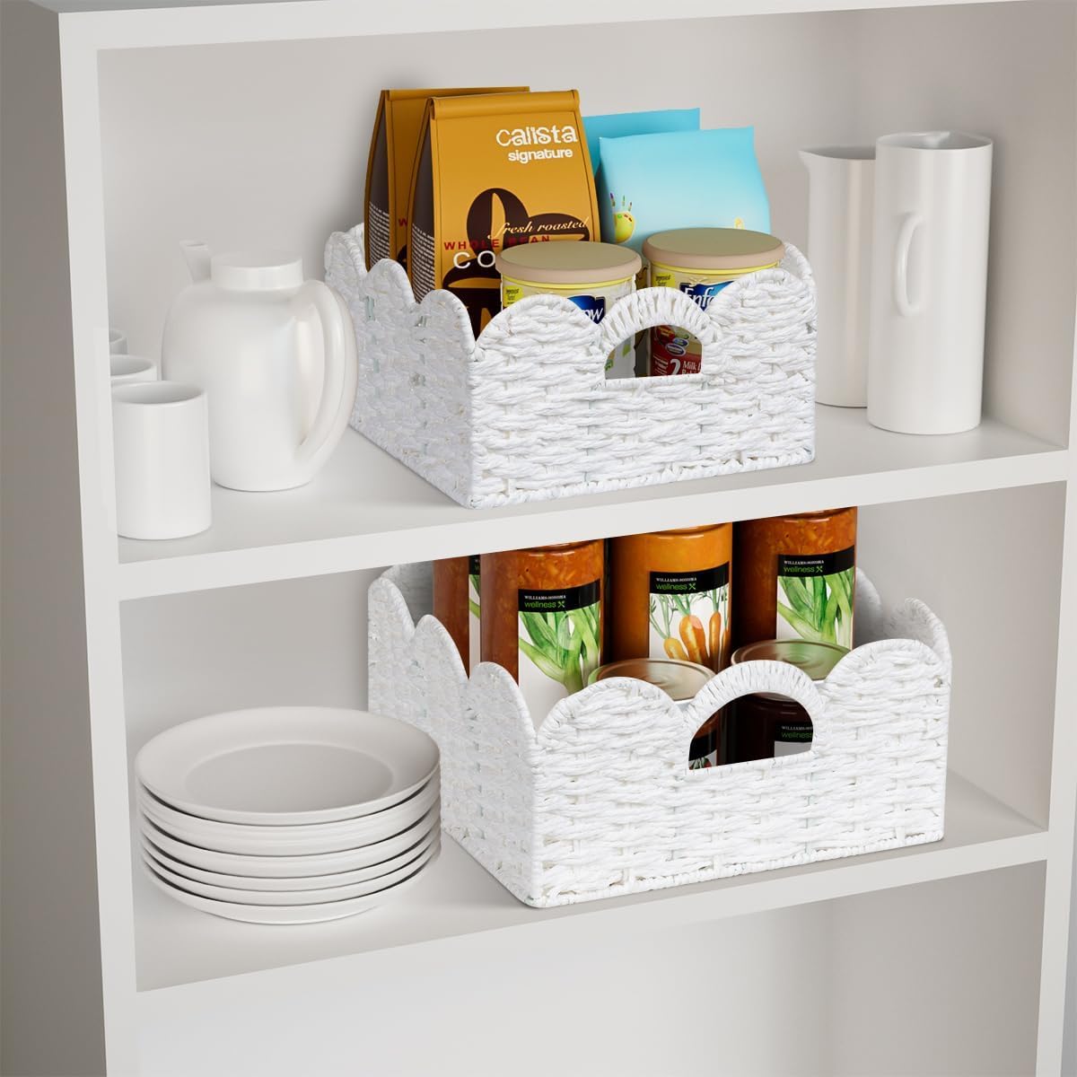 Handles Handwoven Organizer Bin Wicker / White