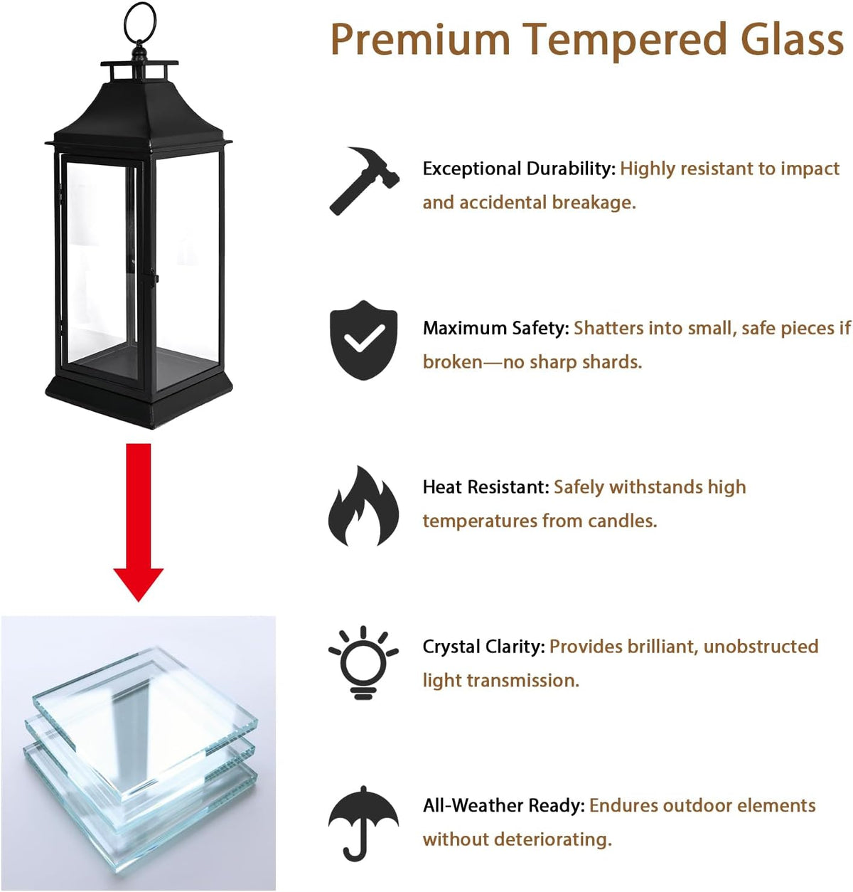 SwallowLiving Black Outdoor Lanterns Set of 2, 19.5" & 13.3" Farmhouse Large Metal Decorative Candle Lanterns with