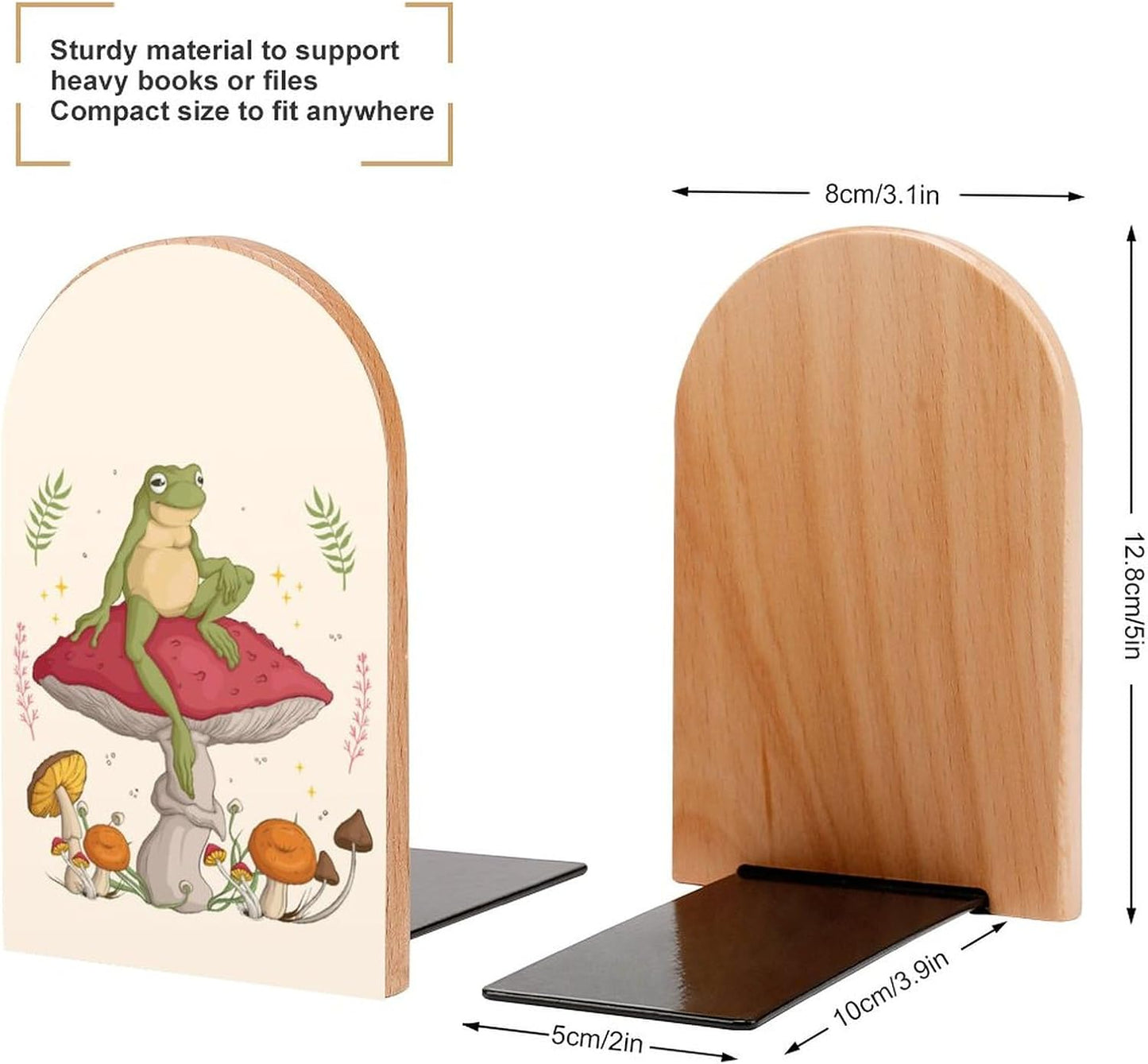 Mushrooms Print Small Non-Slip Book Stoppers Wood