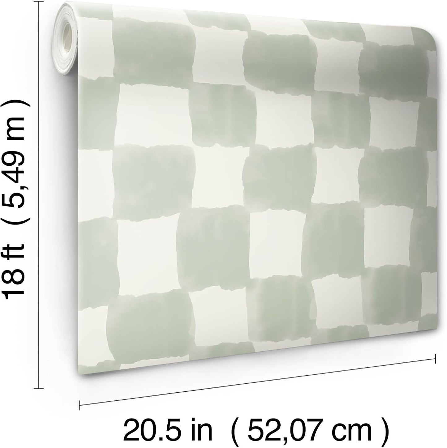 RoomMates Tess Watercolor Checker Sage Peel and Stick Wallpaper / Green