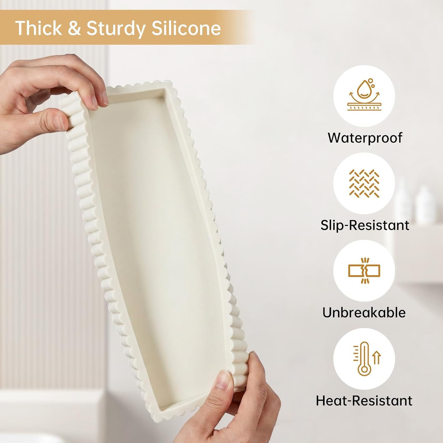 Small Silicone Bathroom Counter Tray / Beige