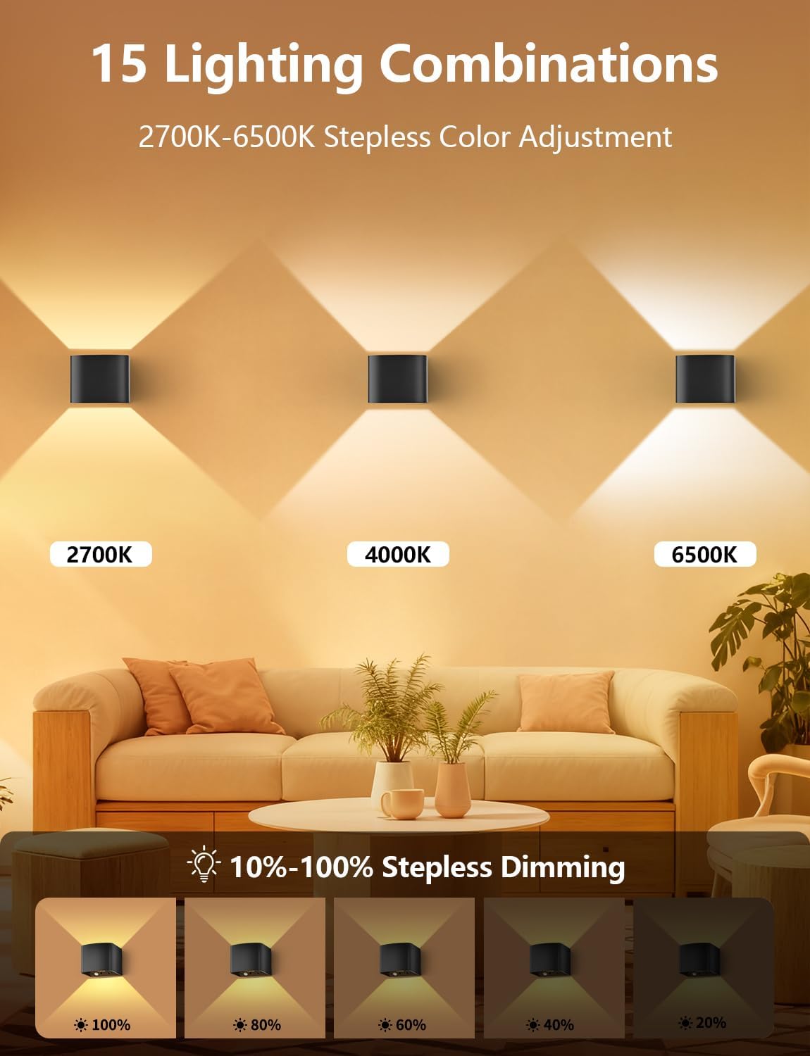 Rechargeable Motion Sensor Wall Lights, LED Wireless Sconces with Remote Control, 10-100% Dimmable 2700-6500K