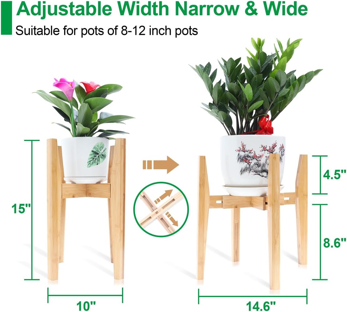 OERGKE Adjustable Plant Stand Indoor, Bamboo Mid Century Modern Plants Stands, Corner Flower Holder for Living Room