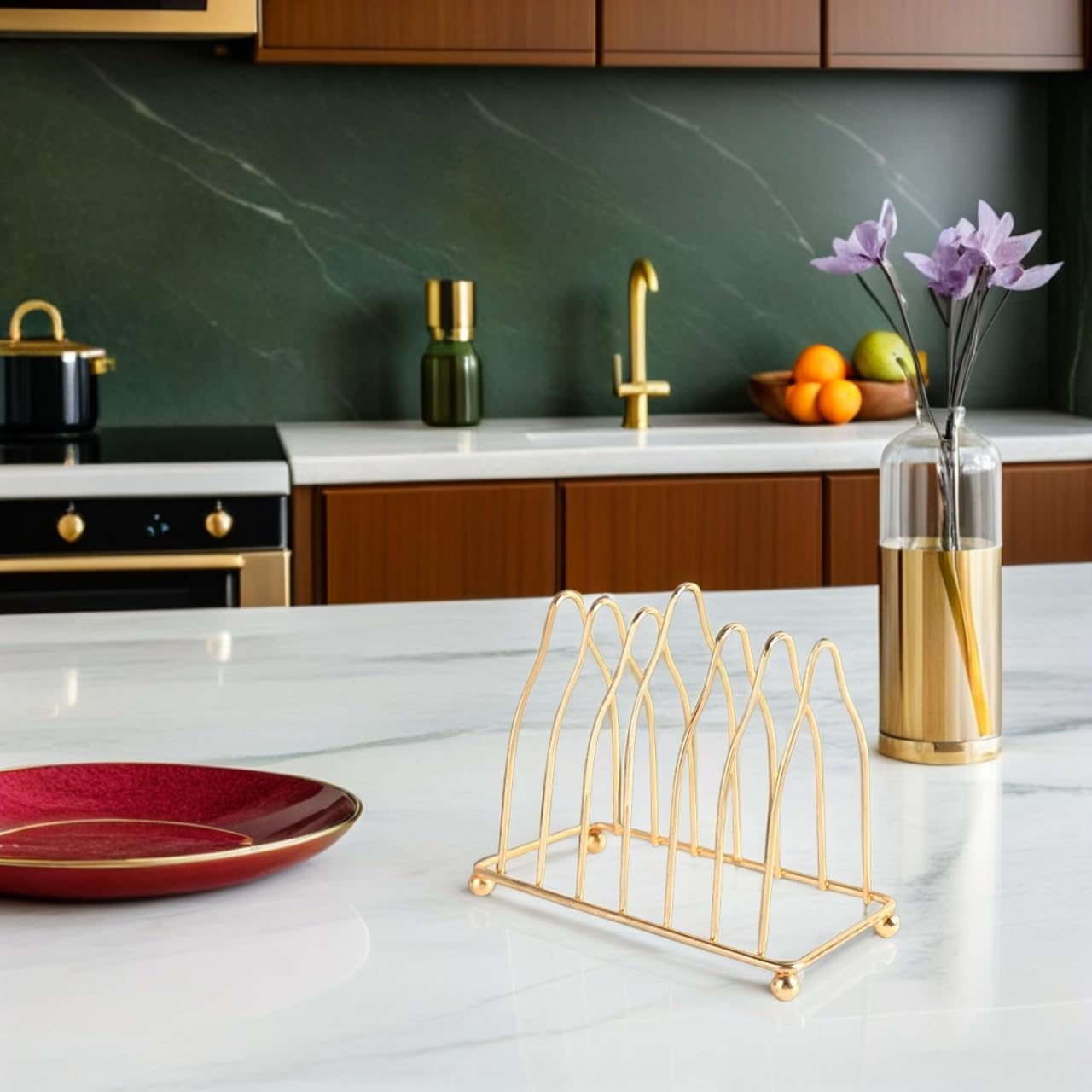Iron Metal Plate Organizer Elegant Metal Dish Rack / Gold