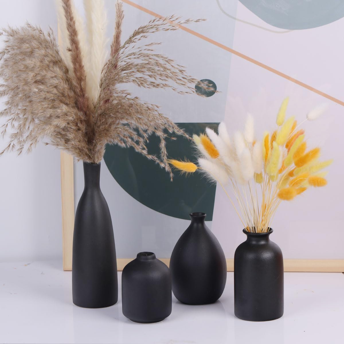 Black Ceramic Bud Vases / Matte Black Set / Set of 4